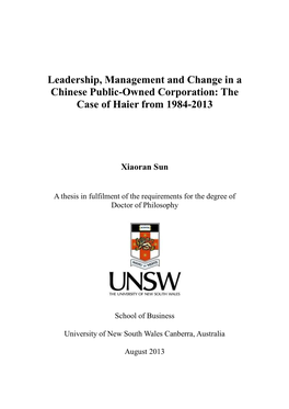 Leadership, Management and Change in a Chinese Public-Owned Corporation: the Case of Haier from 1984-2013