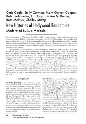New Histories of Hollywood Roundtable Moderated by Luci Marzola