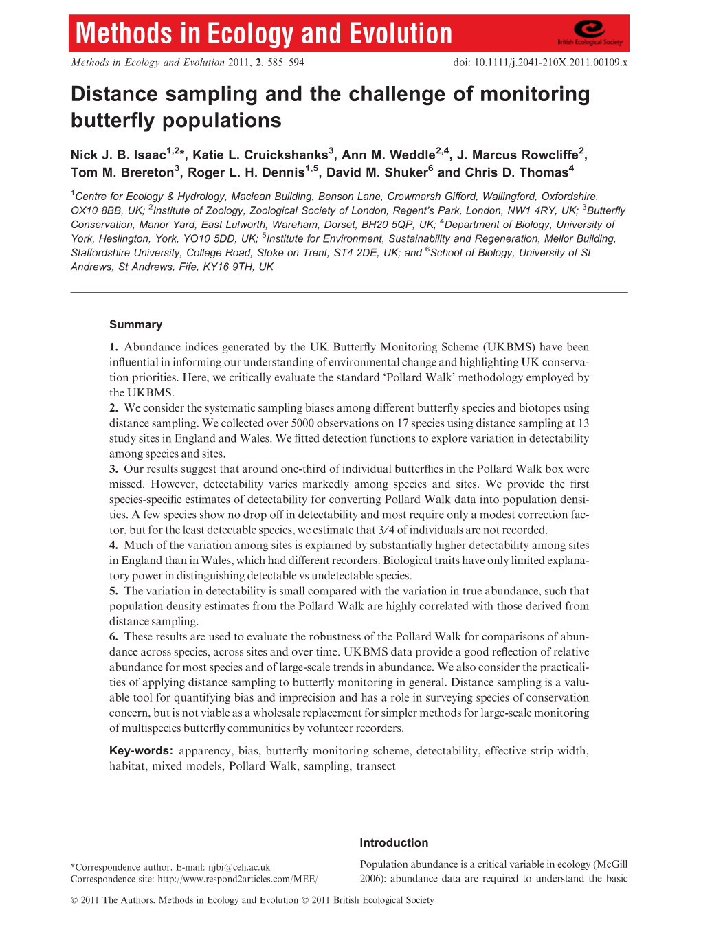 Distance Sampling and the Challenge of Monitoring Butterfly Populations