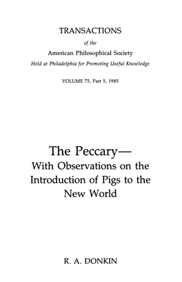 The Peccary with Observations on the Introduction of Pigs to the New World