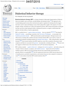 Dialectical Behavior Therapy - Wikipedia, the Free Encyclopedia 04/07/2015 Create Account Log In