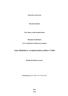 Anny Ondráková: Evropská Kariéra Začíná Ve Vídni