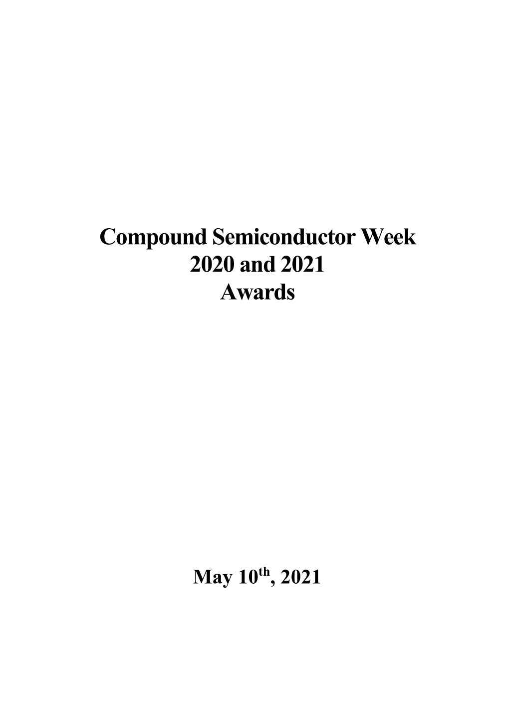 Compound Semiconductor Week 2020 and 2021 Awards