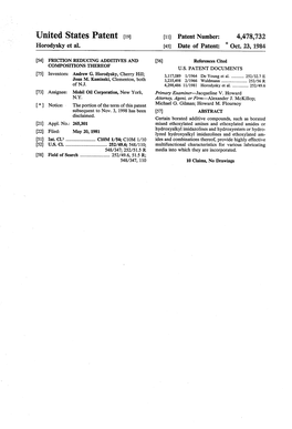 United States Patent [191 [11] Patent Number: 4,478,732 Horodysky Et Al