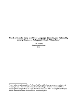 Language, Ethnicity, and Nationality Among Bhutanese Refugees in South Philadelphia1