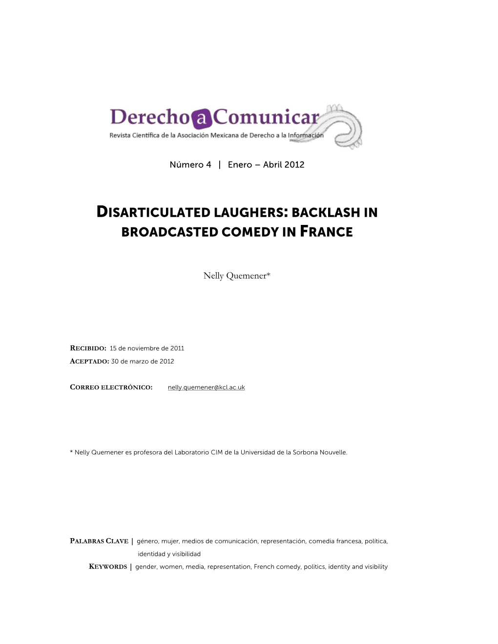 Disarticulated Laughers: Backlash in Broadcasted Comedy in France