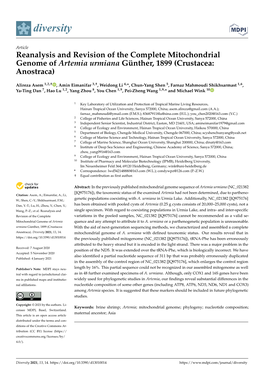 Reanalysis and Revision of the Complete Mitochondrial Genome of Artemia Urmiana Günther, 1899 (Crustacea: Anostraca)