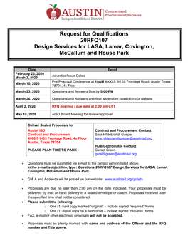 20RFQ107 Design Services for LASA, Lamar, Covington, Mccallum and House Park