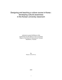 Developing Cultural Awareness in the Korean University Classroom