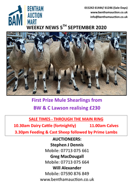 WEEKLY NEWS 5 SEPTEMBER 2020 First Prize Mule Shearlings From