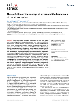 The Evolution of the Concept of Stress and the Framework of the Stress System