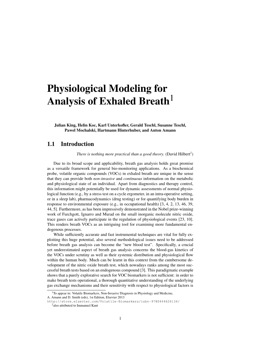 Physiological Modeling for Analysis of Exhaled Breath1