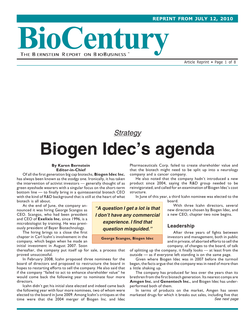 Biogen Idec's Agenda