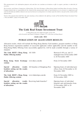 The Link Real Estate Investment Trust (‘‘The Link REIT’’) Dated 14 November 2005