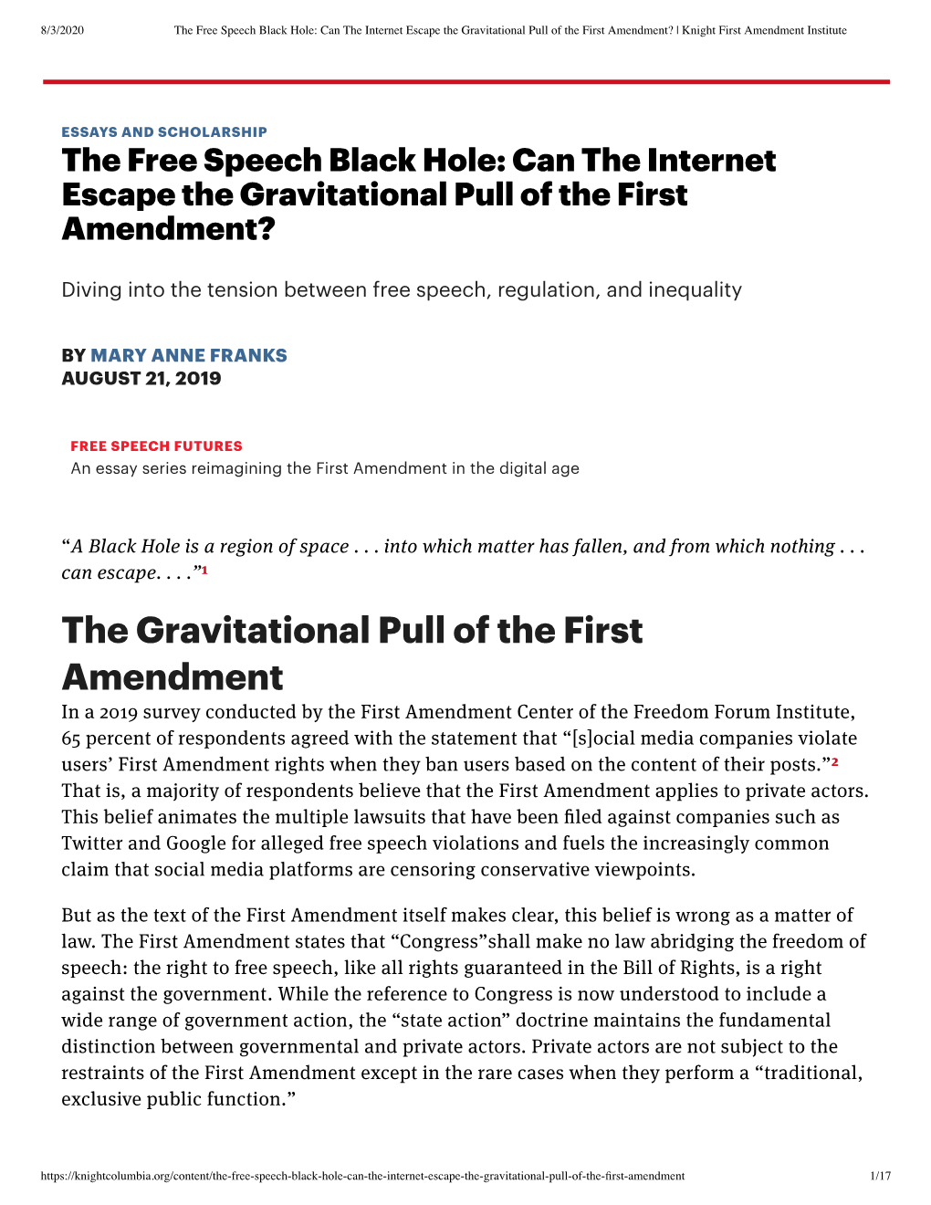 The Gravitational Pull of the First Amendment? | Knight First Amendment Institute
