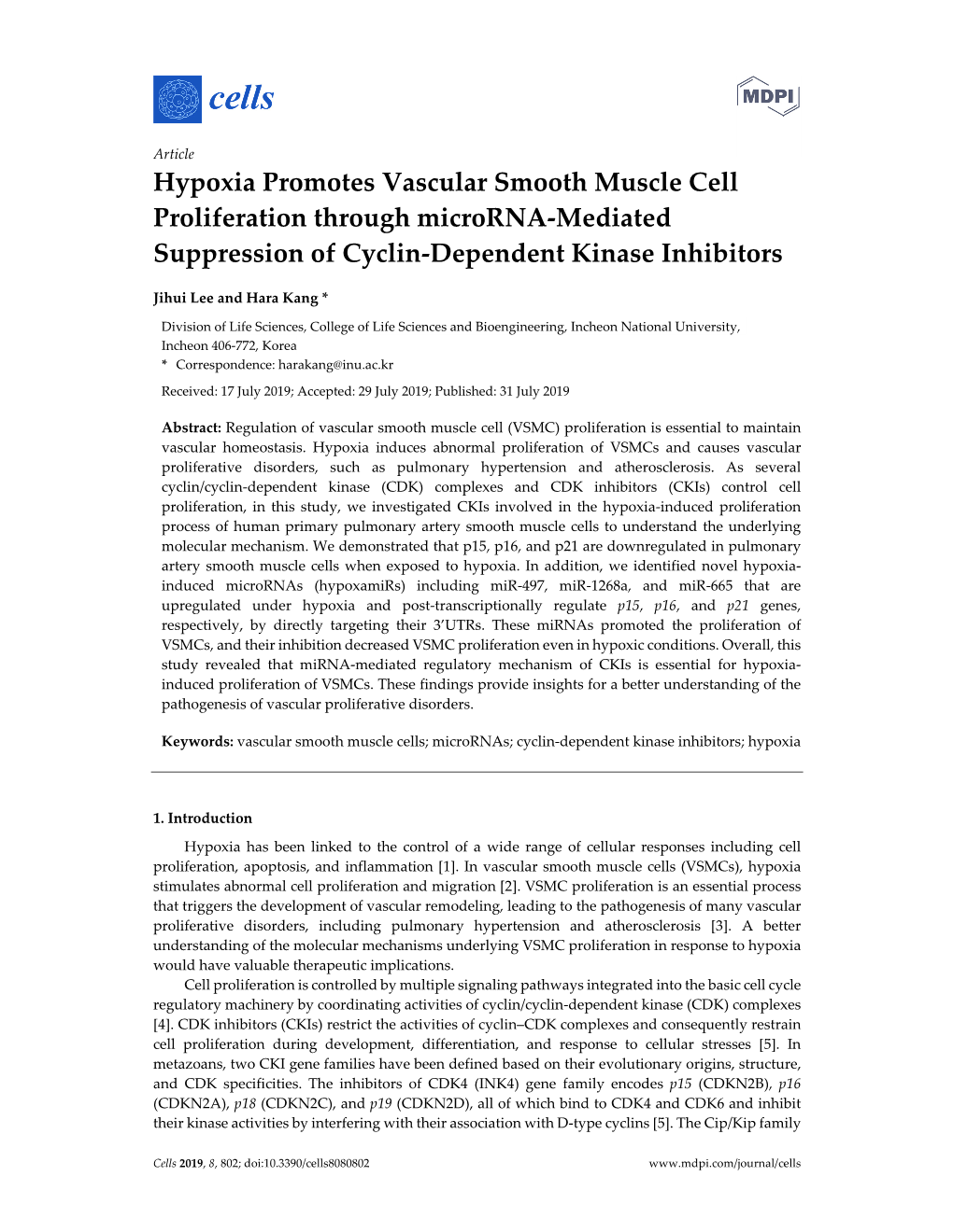 Hypoxia Promotes Vascular Smooth Muscle Cell Proliferation Through Microrna‐Mediated Suppression of Cyclin‐Dependent Kinase Inhibitors