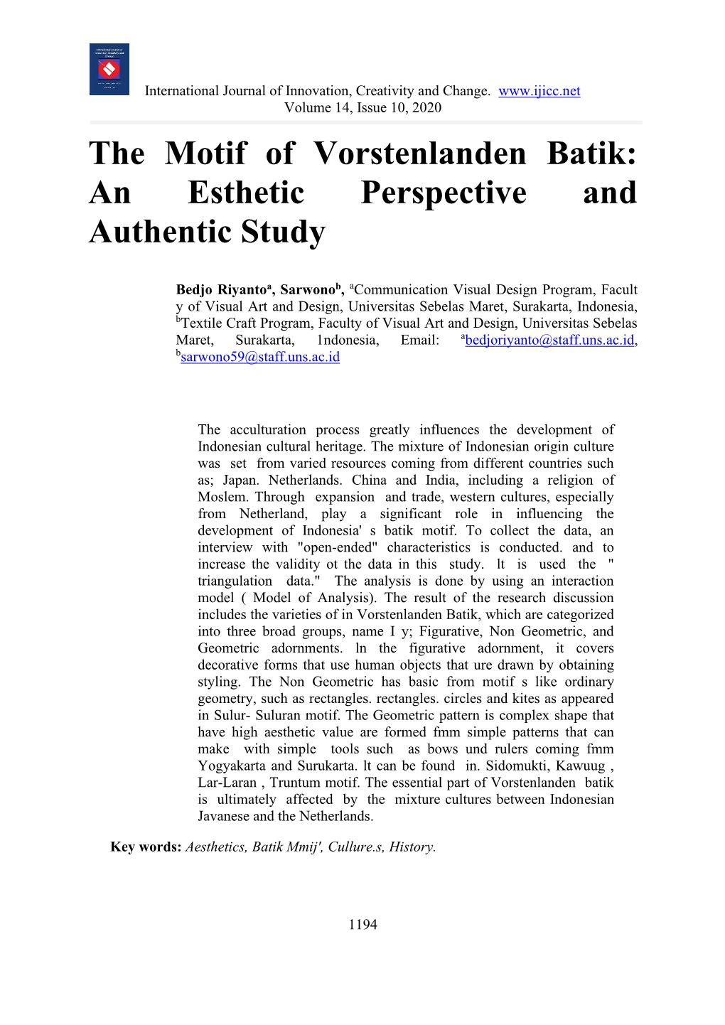 The Motif of Vorstenlanden Batik: an Esthetic Perspective and Authentic Study