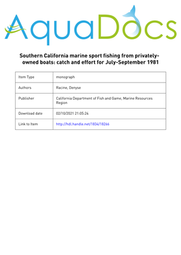 State of California the Resources Agency DEPARTMENT of FISH and GAME