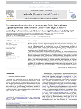 The Evolution of Autodigestion in the Mushroom Family Psathyrellaceae (Agaricales) Inferred from Maximum Likelihood and Bayesian Methods ⇑ László G