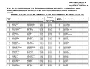 Seniority List of Chief Technicians in (Emergency, Clinical Medicine & Services Management Technology)