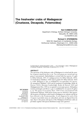 The Freshwater Crabs of Madagascar (Crustacea, Decapoda, Potamoidea)