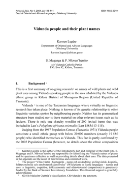 Vidunda People and Their Plant Names