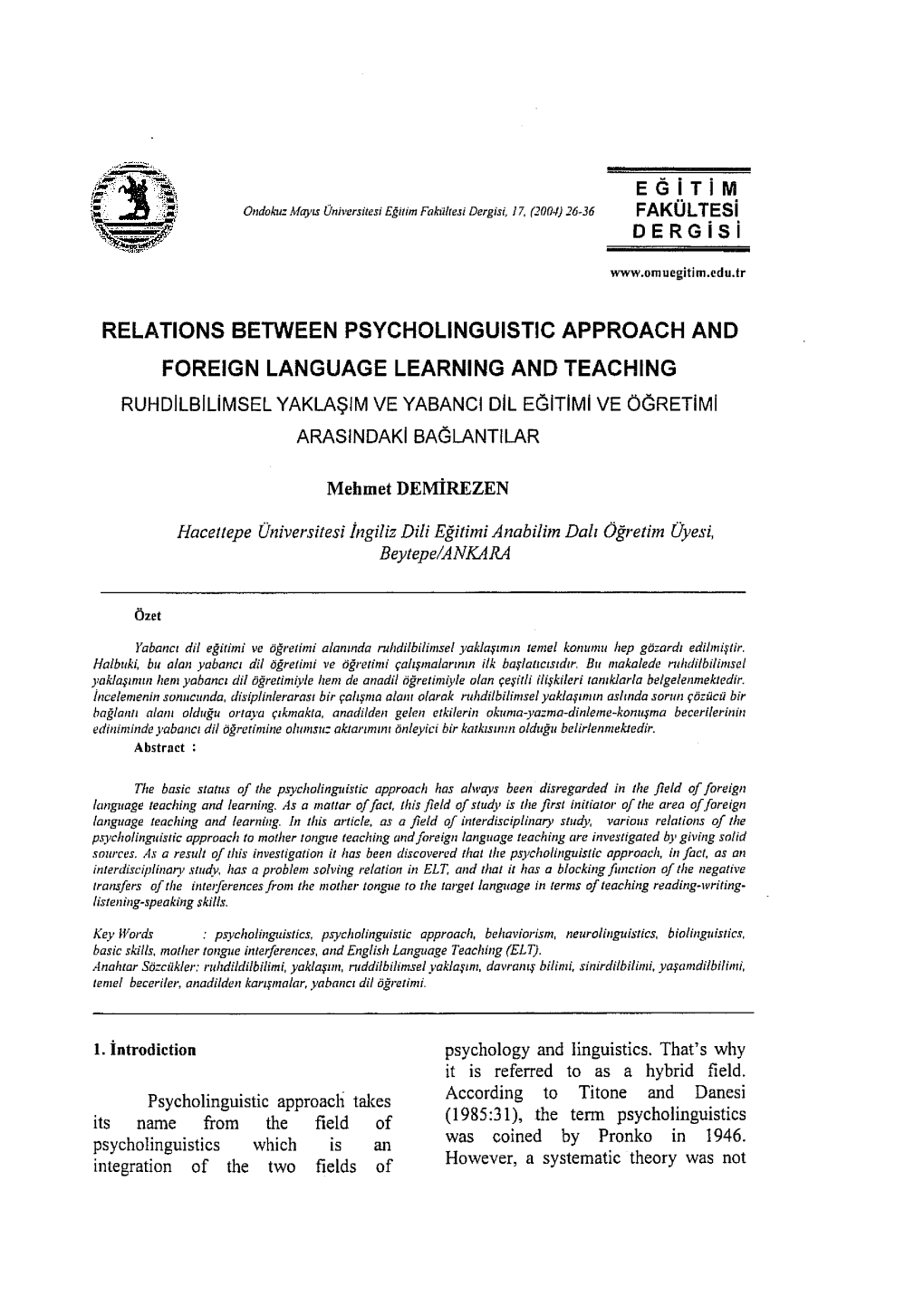 Relations Between Psycholinguistic Approach