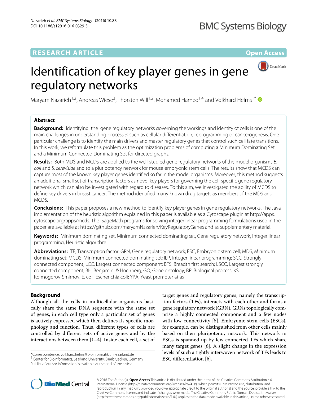 Identication of Key Player Genes in Gene Regulatory Networks