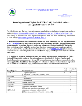 Inert Ingredients Eligible for FIFRA 25(B) Pesticide Products, US