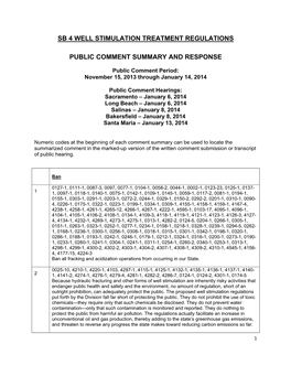 Sb 4 Well Stimulation Treatment Regulations Public Comment Summary and Response