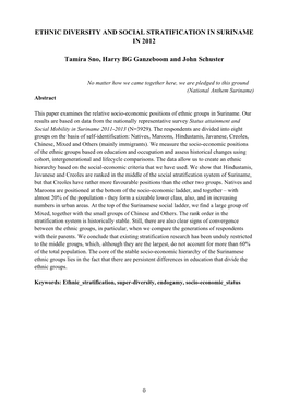 Ethnic Diversity and Social Stratification in Suriname in 2012