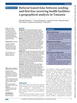 Referral Transit Time Between Sending and First-Line Receiving Health Facilities: a Geographical Analysis in Tanzania