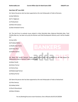 Bankersadda.Com Current Affairs Quiz for Bank Exams 2020 Adda247.Com