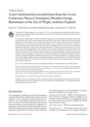 A New Bernissartiid Crocodyliform from the Lower Cretaceous Wessex Formation (Wealden Group, Barremian) of the Isle of Wight, Southern England