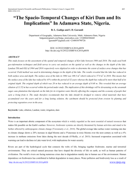 The Spacio-Temporal Changes of Kiri Dam and Its Implications” in Adamawa State, Nigeria