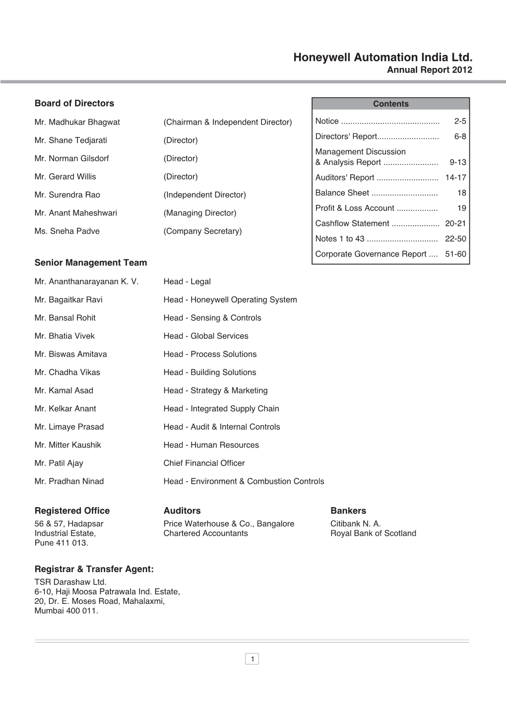 Honeywell Automation India Ltd. Annual Report 2012