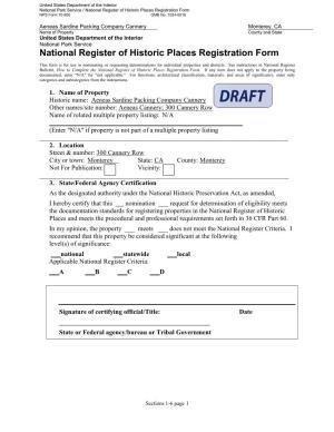 United States Department of the Interior National Park Service / National Register of Historic Places Registration Form NPS Form 10-900 OMB No