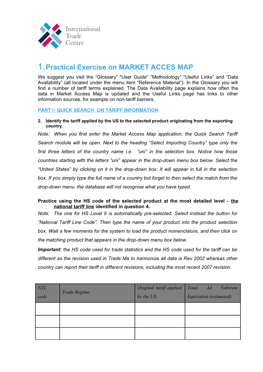 Part I: Quick Search on Tariff Information