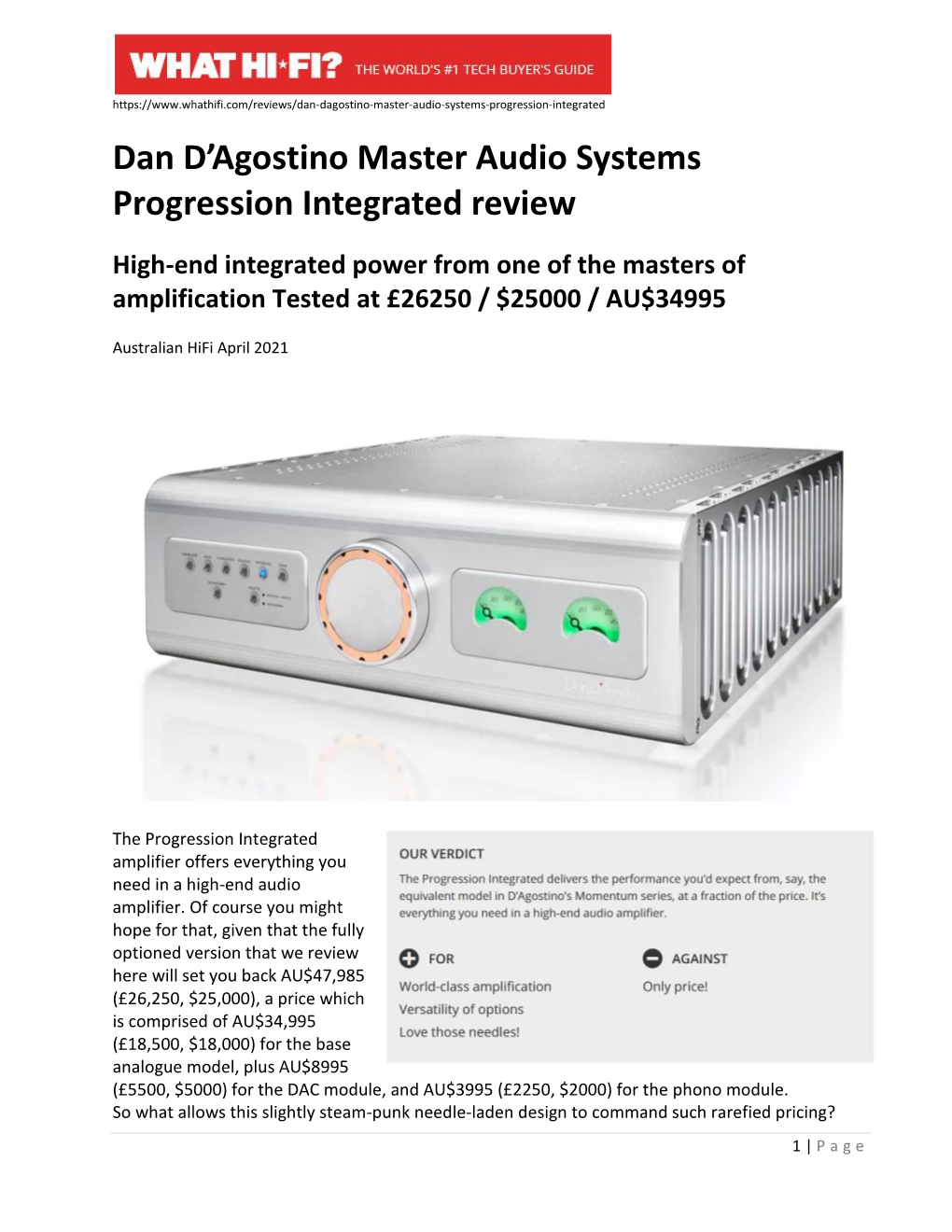 Dan D'agostino Master Audio Systems Progression Integrated Review