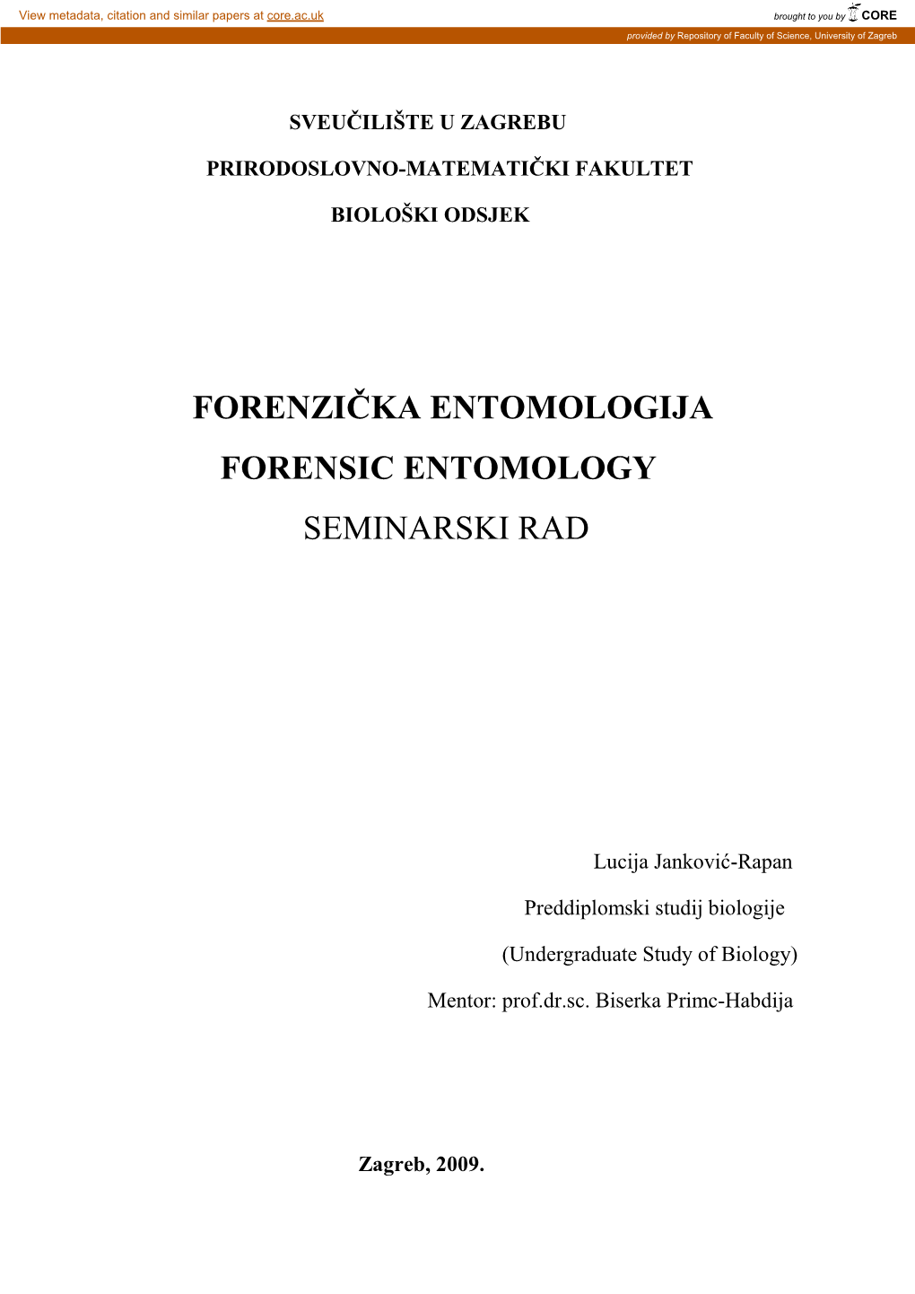 Što Je Forenzička Entomologija