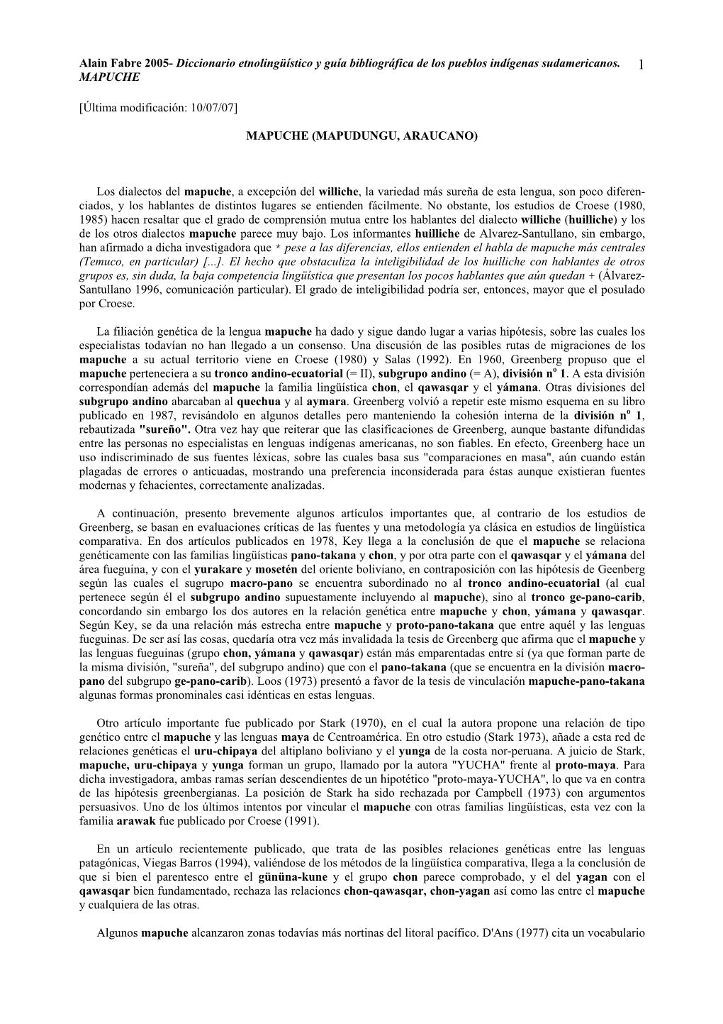 Alain Fabre 2005- Diccionario Etnolingüístico Y Guía Bibliográfica De Los Pueblos Indígenas Sudamericanos