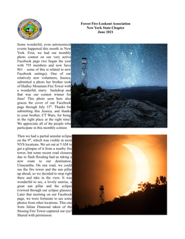 Forest Fire Lookout Association New York State Chapter June 2021