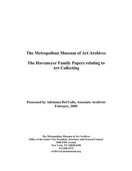 The Metropolitan Museum of Art Archives the Havemeyer Family Papers Relating to Art Collecting