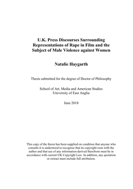 U.K. Press Discourses Surrounding Representations of Rape in Film and the Subject of Male Violence Against Women