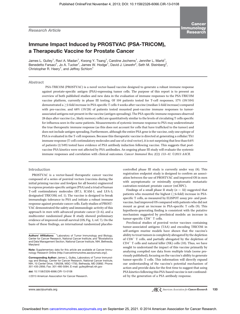 PSA-TRICOM), a Therapeutic Vaccine for Prostate Cancer