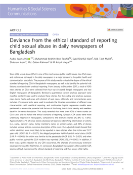 Deviance from the Ethical Standard of Reporting Child Sexual Abuse In