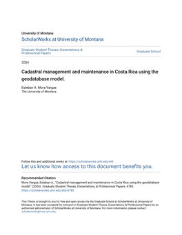 Cadastral Management and Maintenance in Costa Rica Using the Geodatabase Model