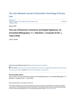 The Law of Electronic Commerce and Digital Signatures: an Annotated Bibliography, 17 J. Marshall J. Computer & Info. L. 1043