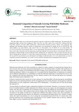Elemental Composition of Naturally Growing Wild Edible Mushroom