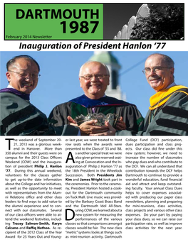 February 2014 Newsletter Inauguration of President Hanlon ‘77